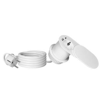 GNIAZDO MEBLOWE KABEL 1,9m ORNO OR-GM-9042(GS)/W Ø6cm 2xUSB SCHUKO
